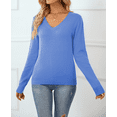 thumbnail image 7 of QUALFORT Women’s 100% Cotton V Neck Long Sleeve Pullover Sweater – Soft Lightweight Knit Top, 7 of 7