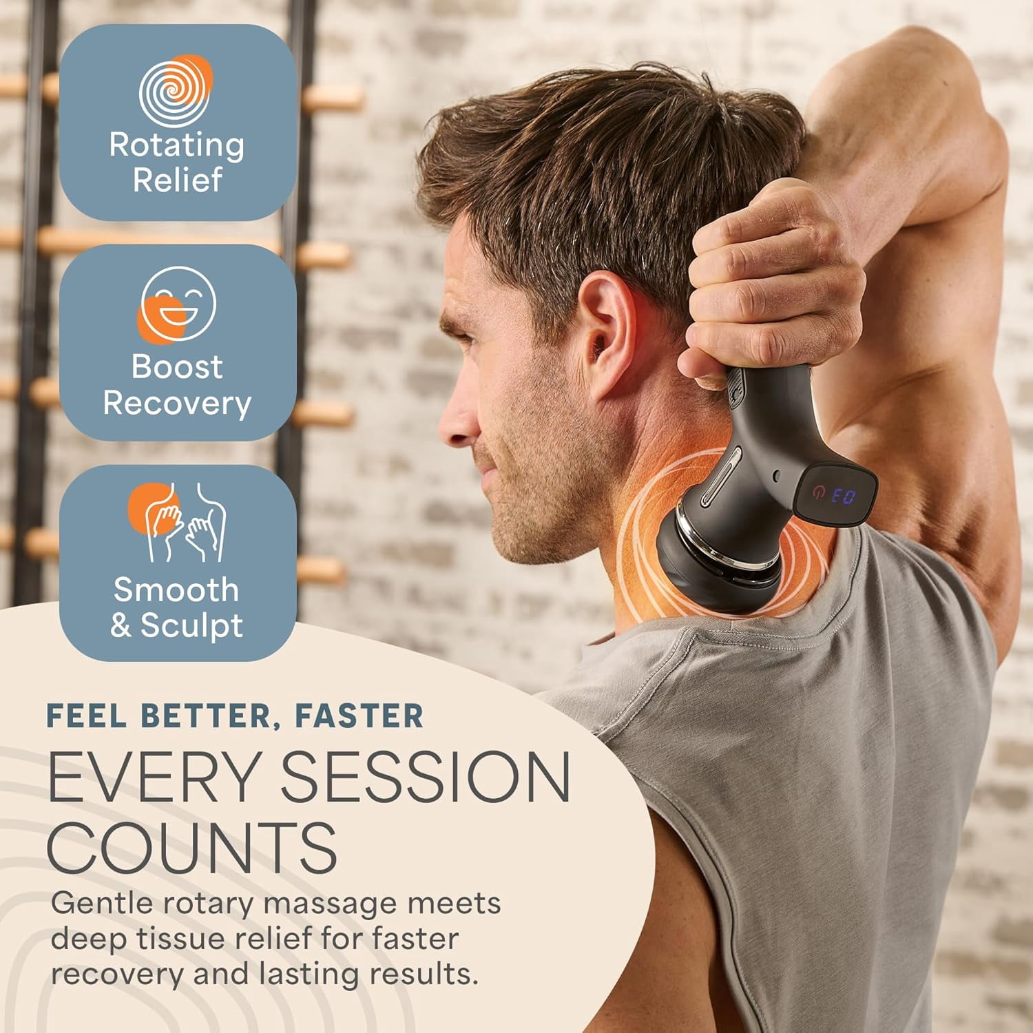 LifePro Spinergy Portable Massage Gun - Deep Tissue Rotary Massager Gun Handheld Massager for Sore Muscles with 6 Speeds, 4 Heads & Massage Oil - Black