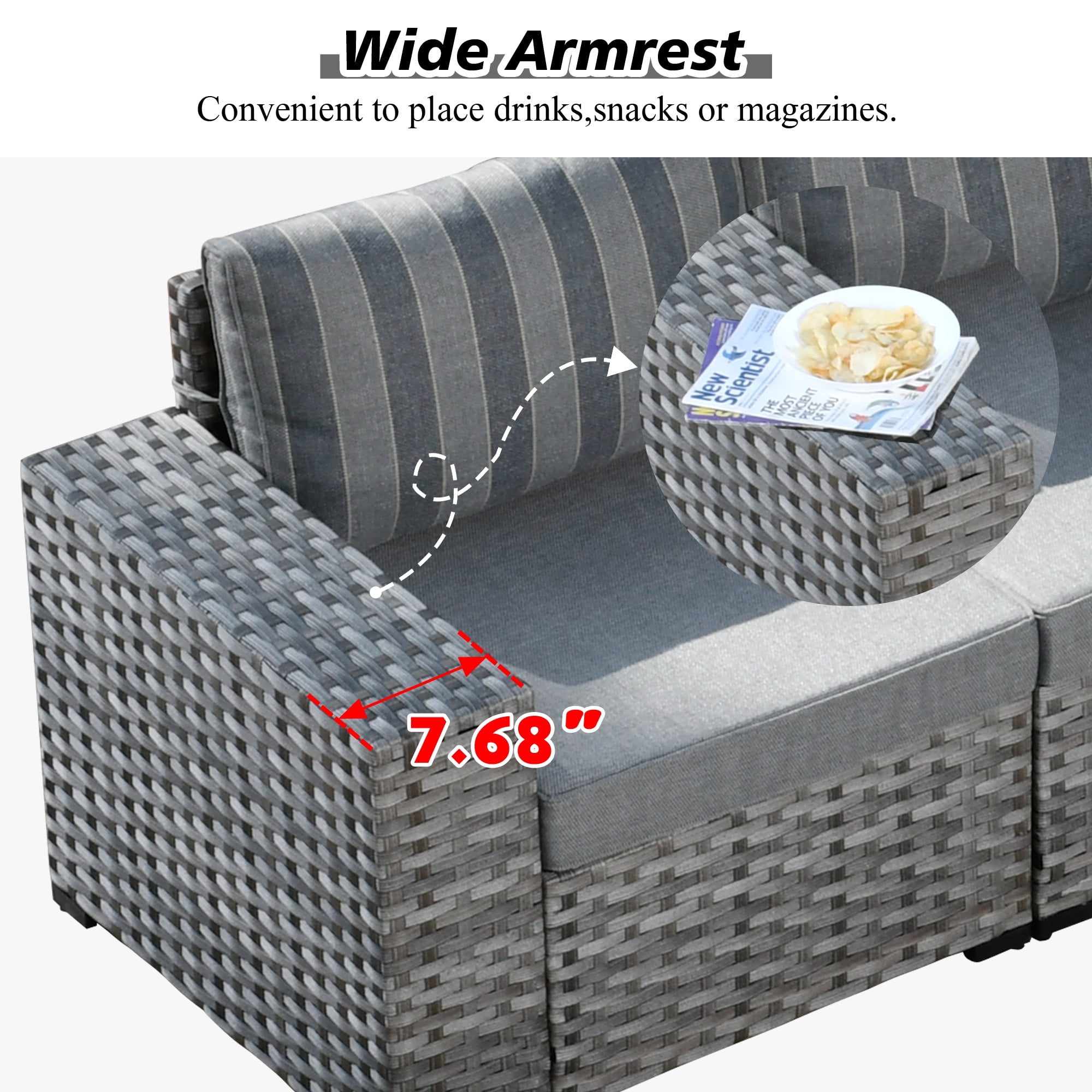 Ovios 12 Pieces Outdoor Furniture All Weather Wicker Patio Conversation Sectional Sofa Set with Side Table for Garden Backyard