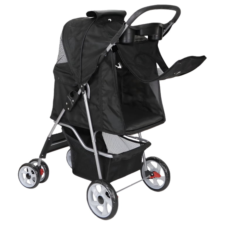 ZENY 4-Wheel Foldable Pet Stroller, Black, Up to 30 lbs photo 6
