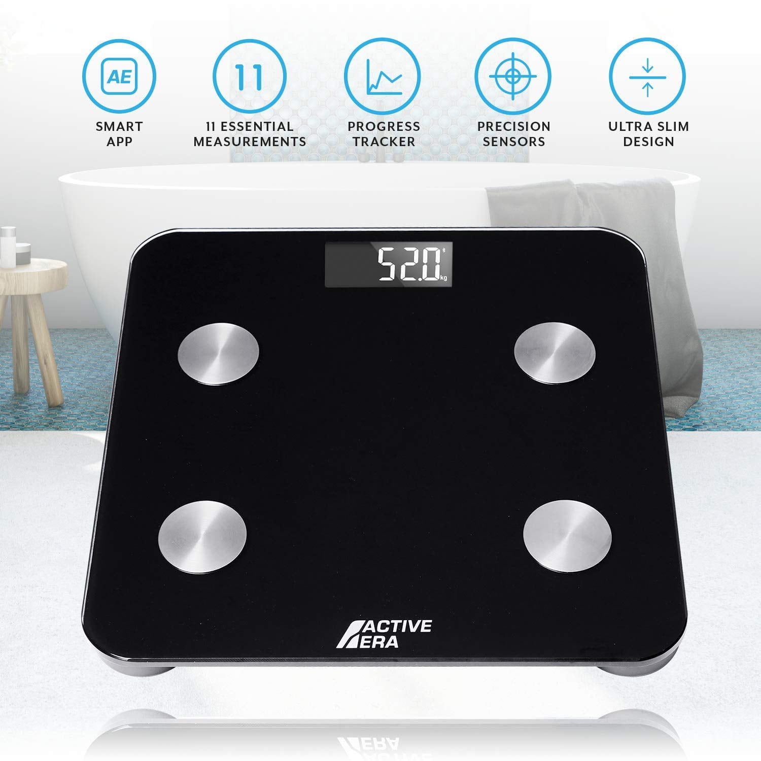 Active Era Smart Scale Body Fat Scale (Black) - Bluetooth Scale with App Compatibility