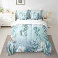 thumbnail image 2 of Seahorse 7 Piece Comforter Set Full Bed in a Bag,Teal Blue Ocean Beach Coastal Bedding Set Starfish Octopus Tentacles Sheet Sets Comforter Underwater Creature Coral Bed Set,Kawaii Fish Room Decor, 2 of 4