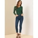 thumbnail image 3 of Top de blusa de encaje de manga larga transparente con bordado floral para mujer Verde oscuro XS, 3 of 6