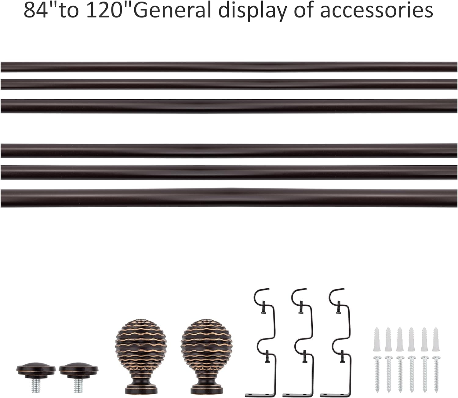 eTeckram 5/8" Double Curtain Rod with Boule Finials,Bronze Gold,84‘’-120‘’