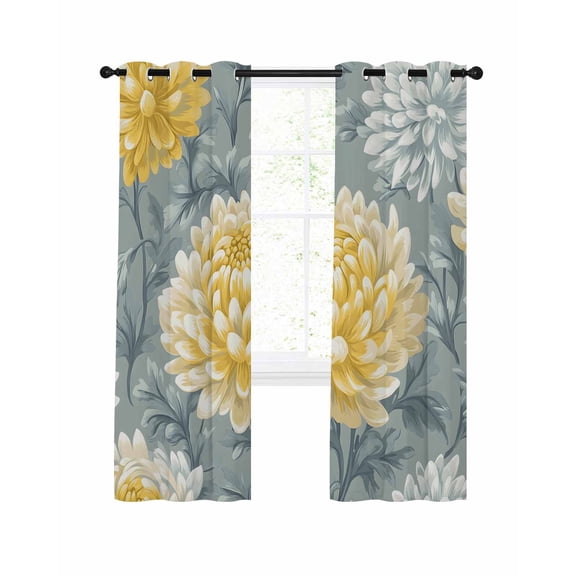 Floral Gray Leaf Blackout Curtains 84 Inch Length Vintage Yellow Blue Flowers Thermal Insulated Window Curtain Window Drapes 2 Panels for Bedroom Living Room 52"Wx84"L