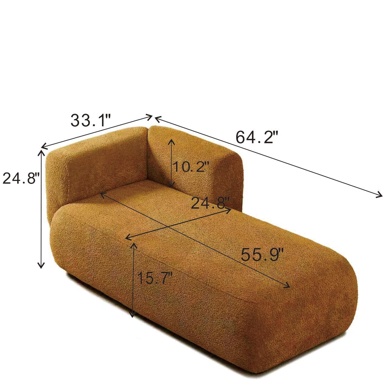 Miniyam Boucle Chaise Lounge Chair, One Arm Upholstered Chaise Sofa with Single-Sided Back and Legs for Living Room, Orange