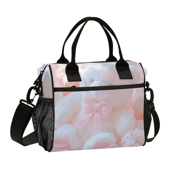 Ckdifva Pink Bears Bows Cooler Bag Cooler Cooling Tote Lunch Bag Lunch Box Front Pocket with Shoulder Strap