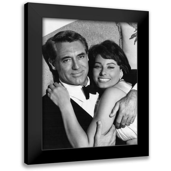 Hollywood Photo Archive 12x14 Black Modern Framed Museum Art Print Titled - Cary Grant with Sophia Loren - Houseboat