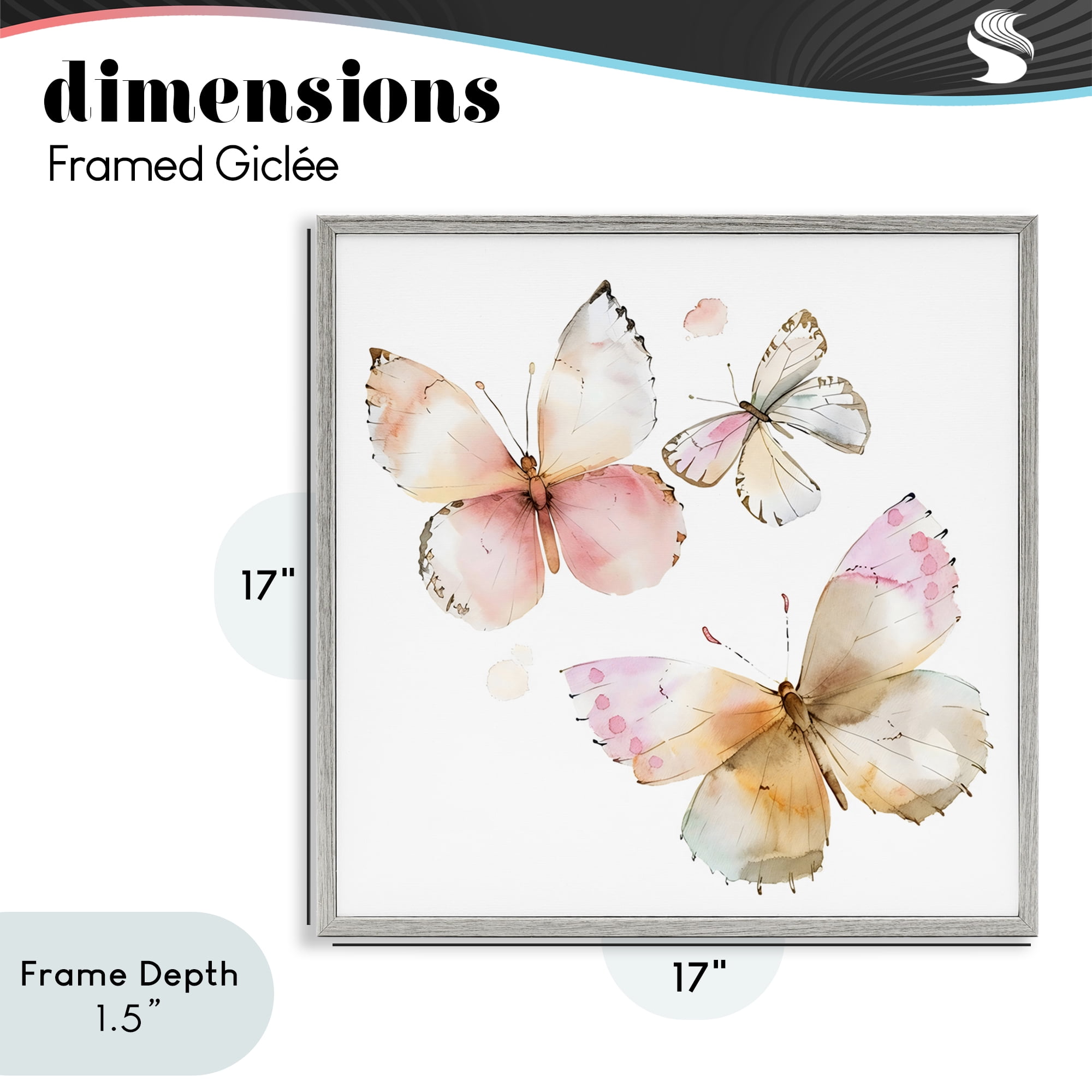 Stupell Industries Pink Watercolor Butterfly Trio Gray Framed Giclee Art, design by Creative Studio