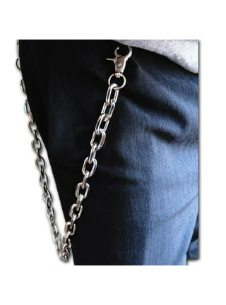 Men Black Metal Wallet Chain Links 2 Strands Keychain Jeans Pant Loop Clasp  Ring