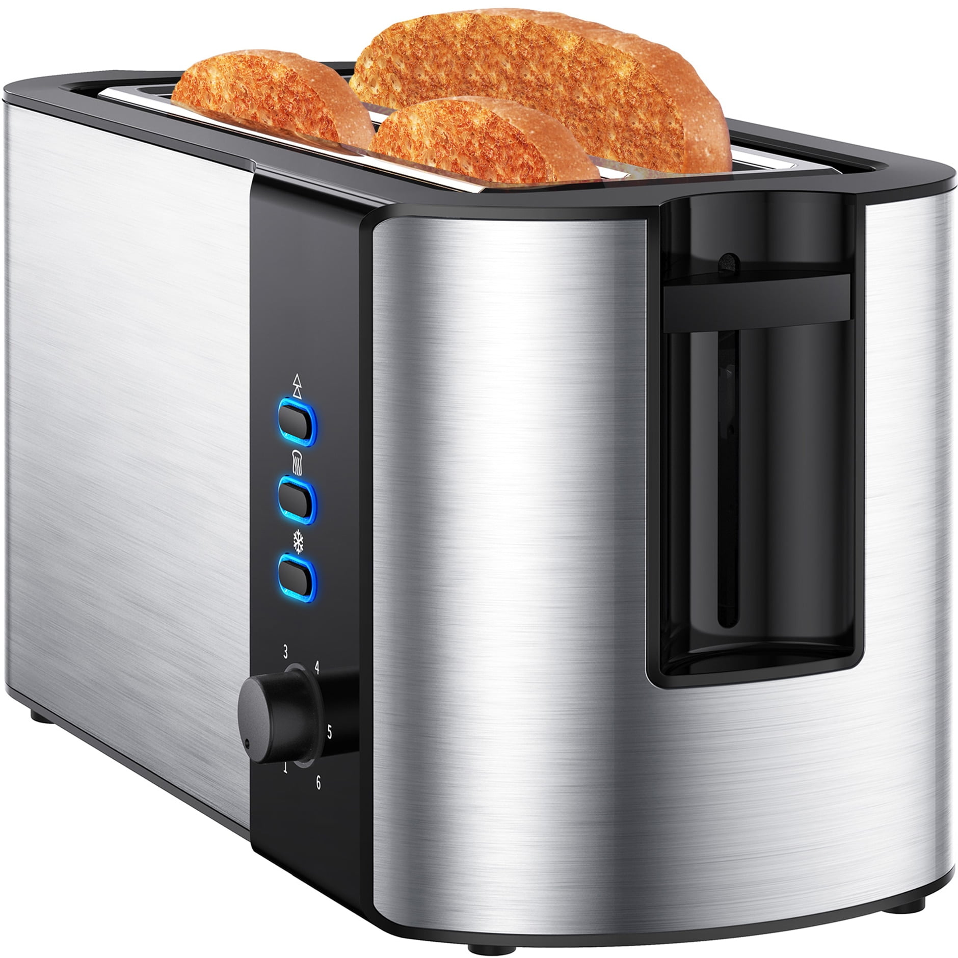 Toaster 4 Slice, Long Toaster with Warming Rack, 6 Browning Control, Reheat, Defrost, Compact Countertop Stainless Steel Toaster 4 Slice for Artisan Bread, Muffins, Croissants, Bun Walmart.com