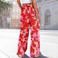 thumbnail image 6 of Palazzo Pants for Women 2026 Spring Summer Floral Print Elastic High Waist Wide Leg Loose Flowy Boho Beach Pants with Pockets, 6 of 7