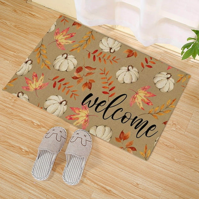asddcavvf Fall Door Mat Outside Pumpkin And Brown Maple Leaf Welcome Mat For Front Door Thanksgiving Autumn Indoor Outdoor Rugs Fall Doormat For Farmhouse Home Porch Men Throw Blanket for Couch Tan Kn