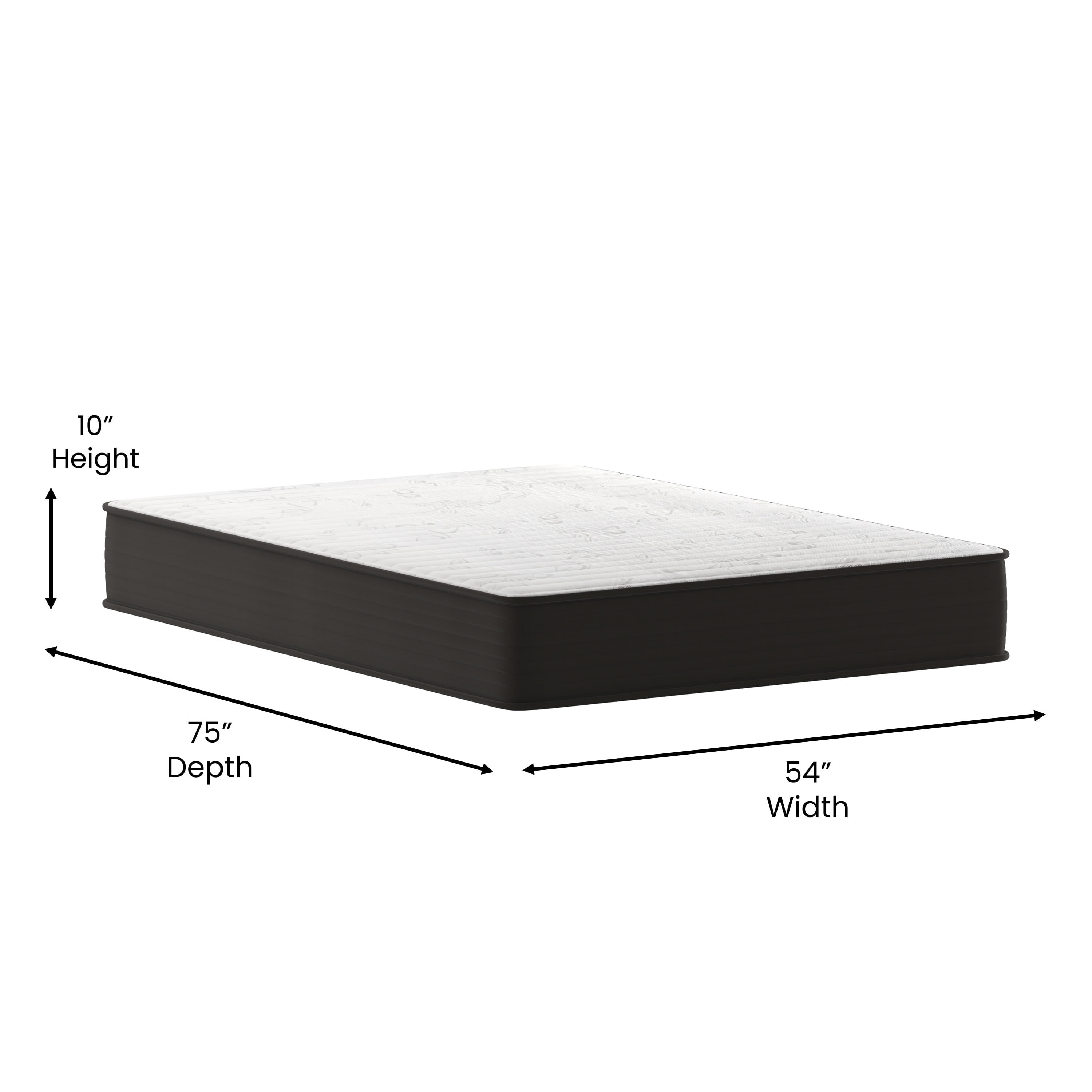 BizChair 10 Inch Hybrid Mattress, Full Size High Density Foam and Pocket Spring Mattress in a Box, CertiPur-US Certified Foam, White/Black