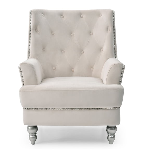 Contemporary Home Living Velvet Upholstered Tufted Back Accent Chair - 37" - Cream