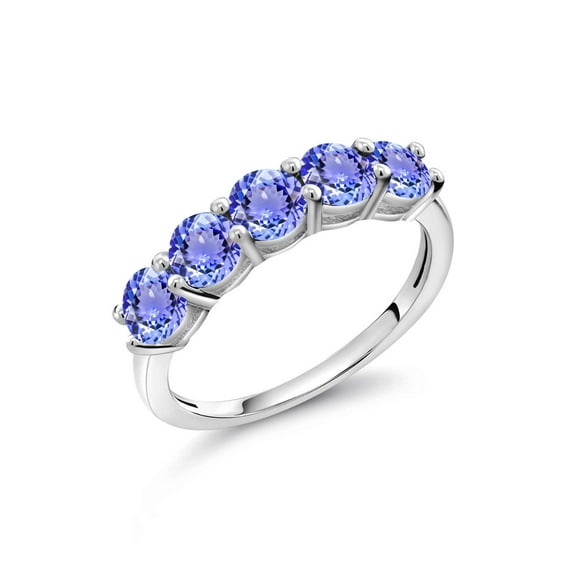 Gem Stone King 925 Sterling Silver Blue Tanzanite Wedding Band Ring for Women (0.90 Cttw, Round 3.5MM, Gemstone December Birthstone, Available in Size 5, 6, 7, 8, 9)