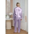 thumbnail image 5 of DAKIMOE Sleepwear Womens Silky Satin Pajamas Set Long Sleeve Nightwear Loungewear, Light Purple, XXL, 5 of 8