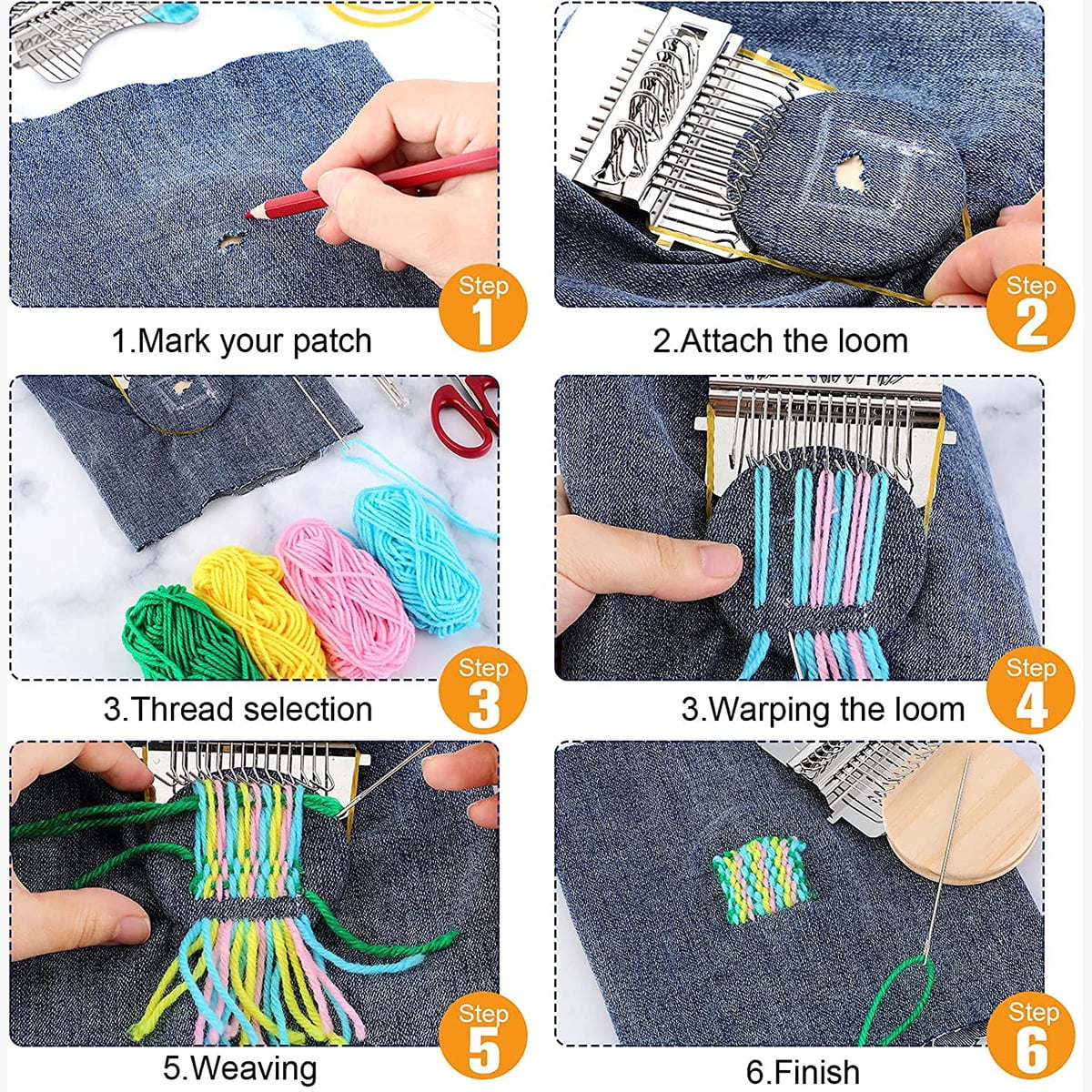 Vensio Speedweve Type Mini Darning Loom Kit 14-Hook Small Weaving Machine with 9 Needles for Repairing Jeans Socks