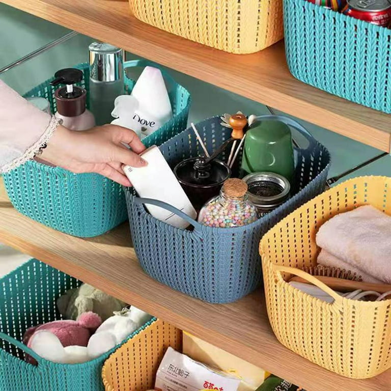 3 Pack Plastic Woven Storage Basket, Portable Plastic Kitchen Refrigerator  Basket, Bathroom Desktop Storage Box for Kitchen Bathroom and Cabinet