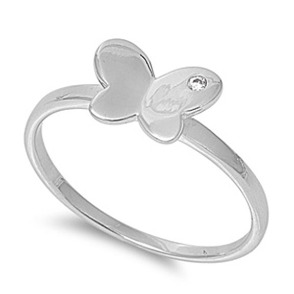 White Cubic Zirconia Butterfly Animal Ring .925 Sterling Silver Band Jewelry Female Male Size 8