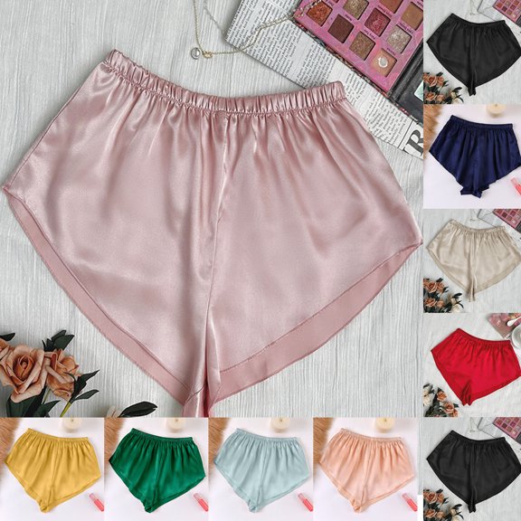 YHAJDS Women's Sleep Pants Satin Lightweight Waist Solid Color Soft Home Lounge Shorts