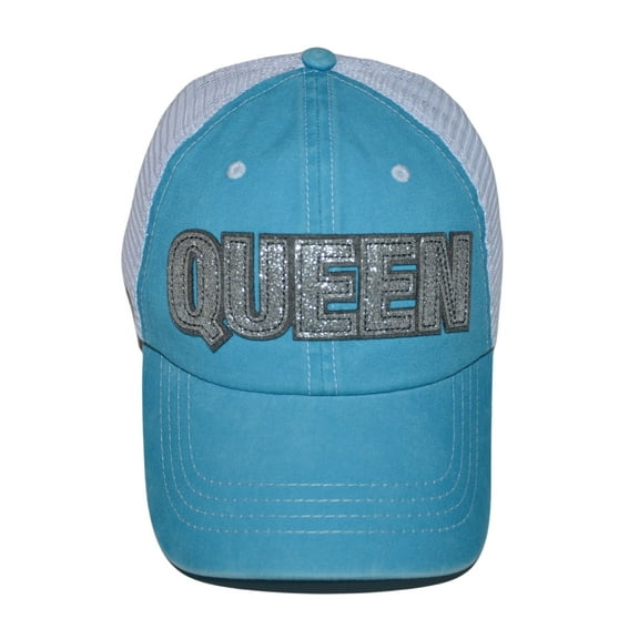 Queen Baseball Caps for Women, Bling Trucker Hat, Girls Baseball Cap with Sayings, Fancy Sparkle Ballcap, Adjustable Snapback Low Profile Hats Silver, Teal