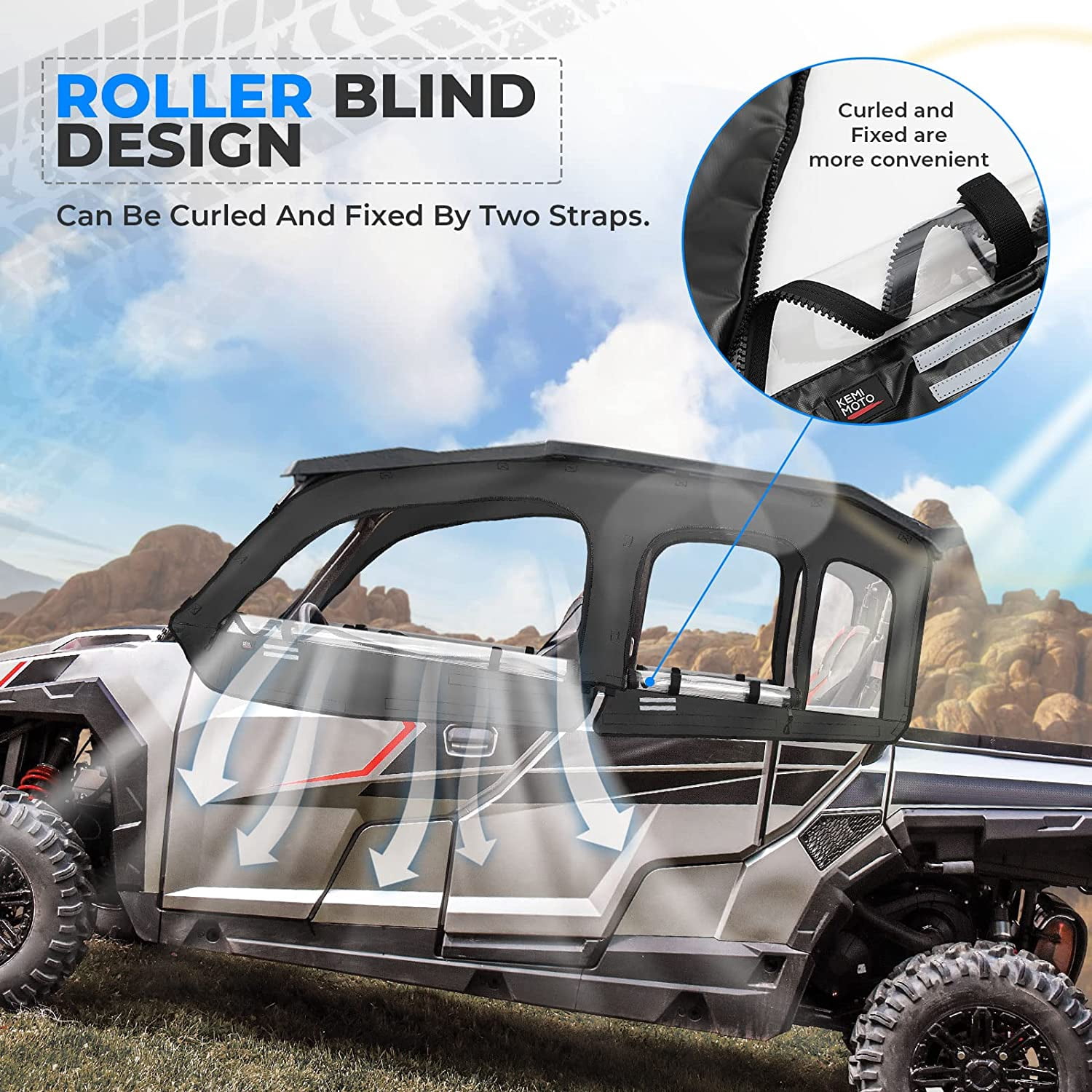 KEMIMOTO UTV Soft Cab Enclosure Upper Doors Window Compatible with General XP 4 1000 Water-Resistant and Heavy-Duty Fits 4 Side Windows