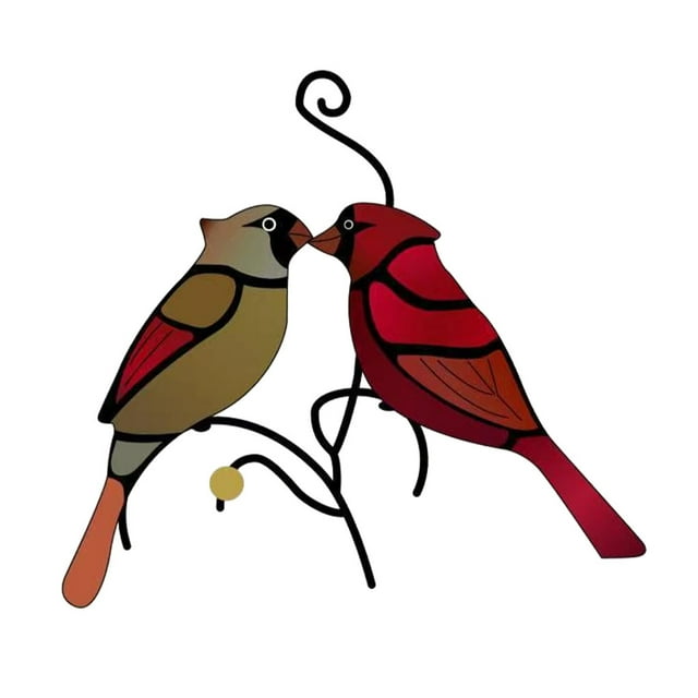 tredstone Matériaux Rouges et Artisanat Artistique Ornement Cardinal Bird Style Unique Ornement Vitrail Oiseaux