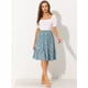 thumbnail image 3 of Falda Midi Floral Fluida con Volantes En el Dobladillo para Mujer gris azul XL Allegra K, 3 of 5