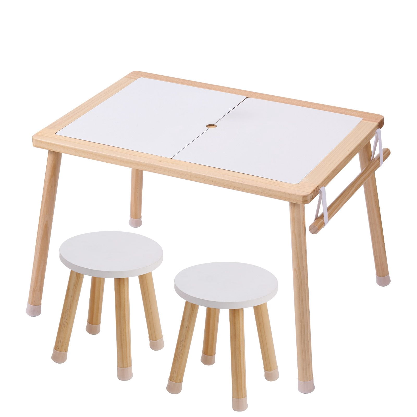 Sensory Table and Chairs Set, Toddlers Activity Table with 2 Stools, 2 Storage Bins & Paper Roll Holder, Indoor/Outdoor Play Sand and Water Table, Wooden Kids Sensory Table Gift for Boys Girls