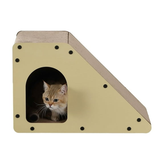 THE LICKER STORE Kento 23.63" Minimalist Cardboard Angled Cat Cave Scratcher with Catnip, Almond, CSR1008A