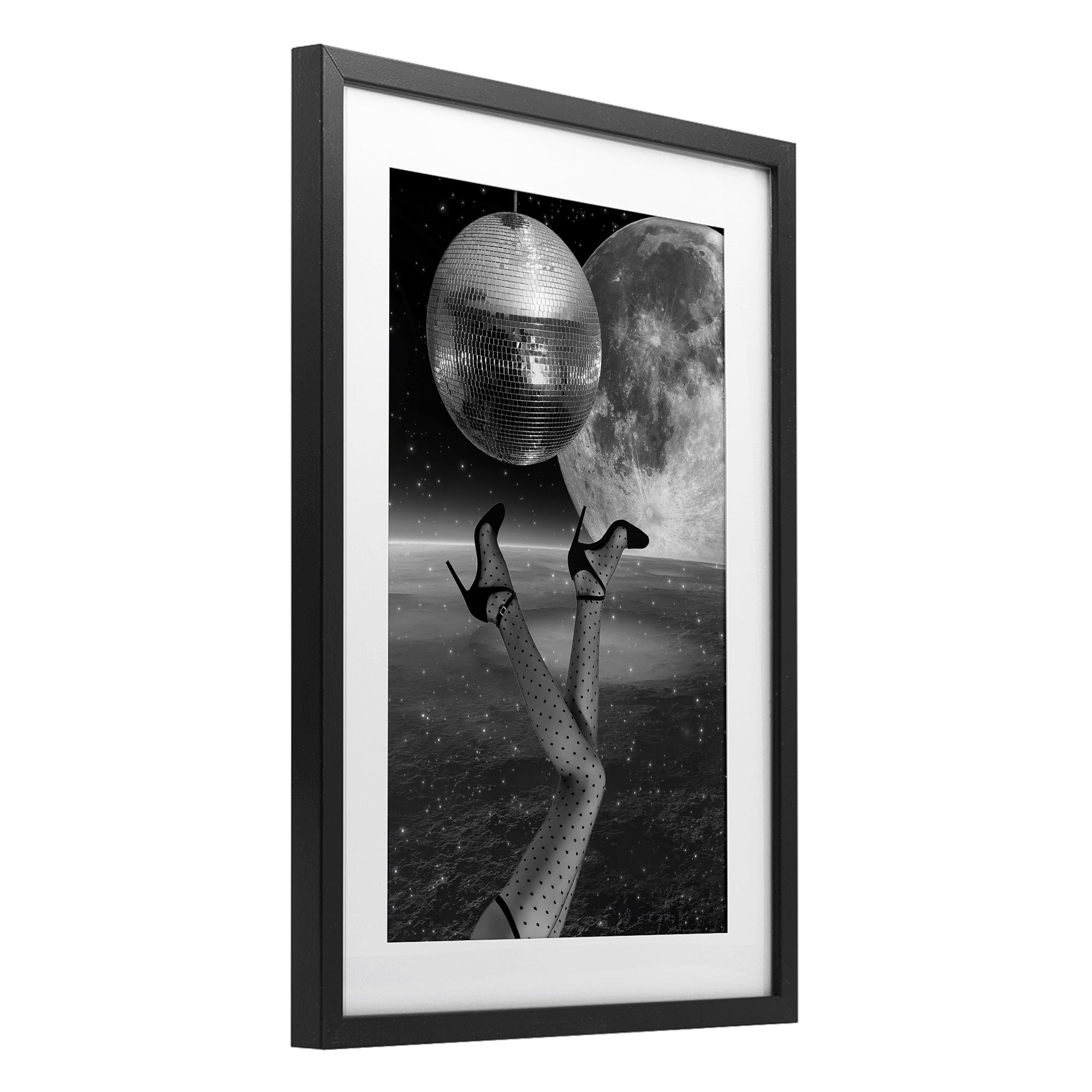 Hangin' Over Disco & Planet Black Framed Print Under Glass, design by Elo Marc