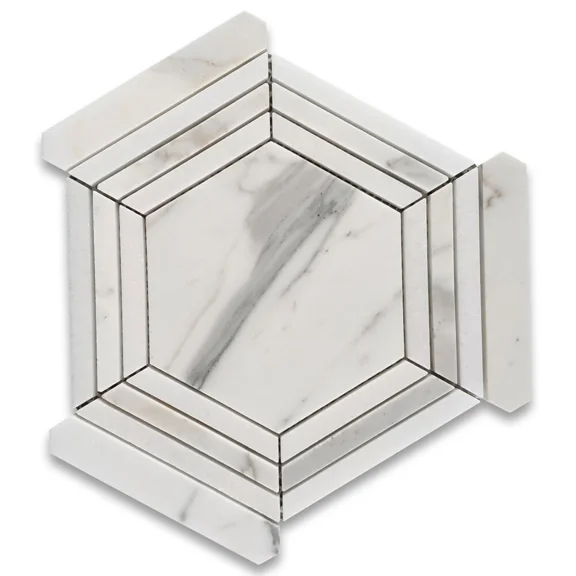 G35Exh Calacatta Gold Marble Hexagon Georama Mosaic Tile Thassos White Honed