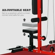 Soozier A91-293V00RD Steel PU Cable Machine Lat Pull Down Machines with Flip-Up Footplate, Red Black