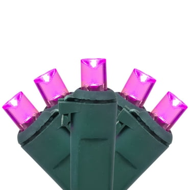 Pink LED Wide Angle Christmas Lights on Green Wire