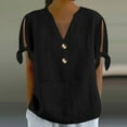thumbnail image 2 of Women's V Neck Button Short Sleeve Top Cold Shoulder Casual Tee For Daily Wear Spring And Summer T Shirt, 2 of 2