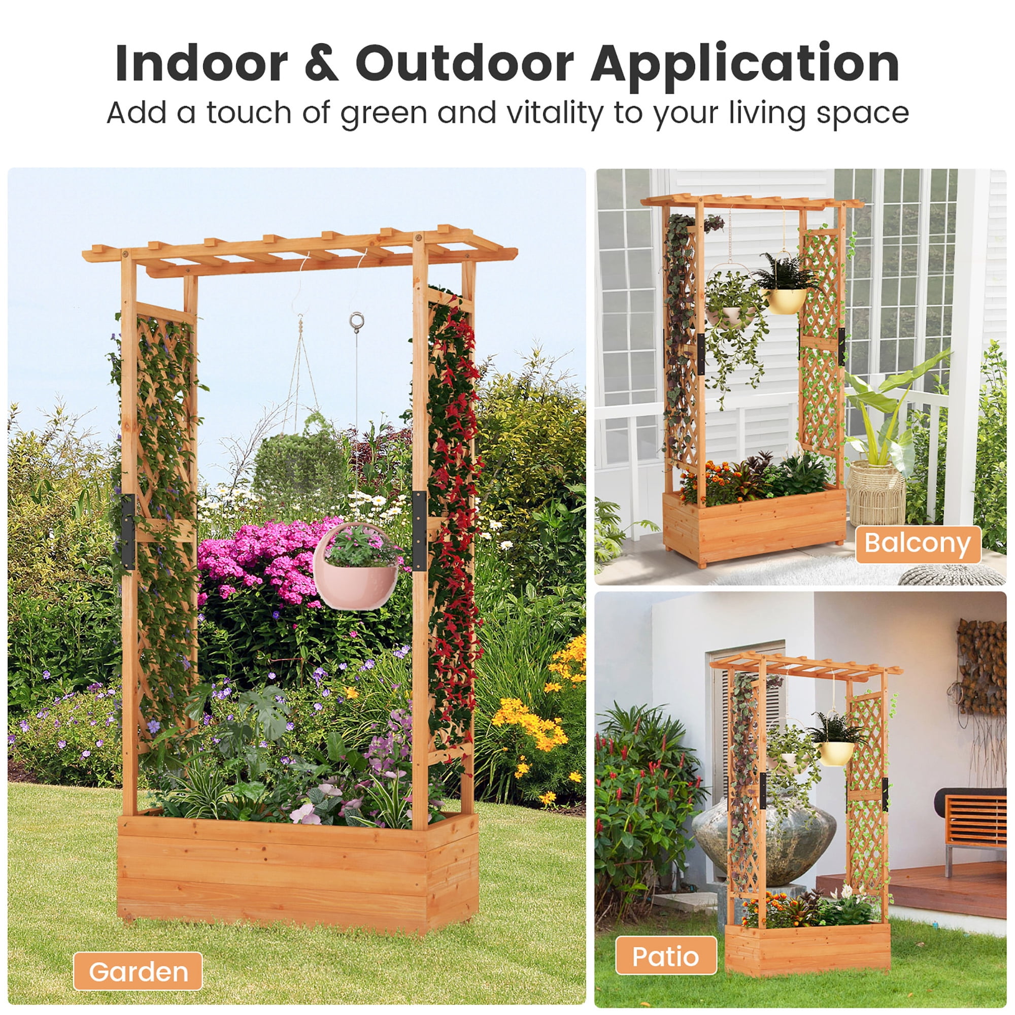 Gymax Raised Garden Bed Vertical Plant Container for Vine Climbing Plant Flower