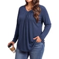 thumbnail image 3 of WellSize Womens Plus Size Tops Casual Pleated V Neck Fall Blouse Tunic Long Sleeve Shirts, 3 of 7