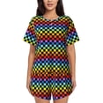 thumbnail image 1 of Fotbe Rainbow Chequerboard Conjunto de Pijama Estampado para Mujer, 2 Piezas, Ropa de Dormir con Camiseta de Manga Corta y Shorts Suaves-XX-Large, 1 of 6