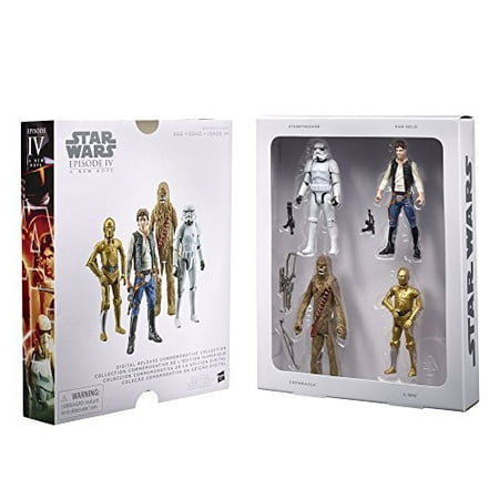 STAR WARS Digital Release Commemorative Collection Box Set - Episode 4 A New Hope - Han Solo, Chewbacca, C-3PO, Stormtrooper (pack of four 3.75 inch action (Best Places To Travel Solo Female)