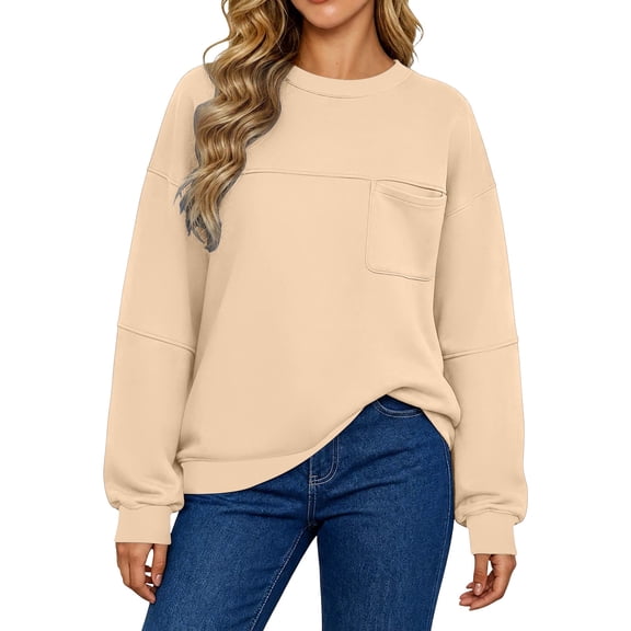 Horkkom Sweatshirt for Women Casual Loose Pullover Tops Oversized Crew Neck Soft Fall Sweatshirt with Pocket M