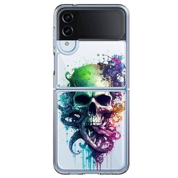 MUNDAZE Samsung Galaxy Z Flip 4 Shockproof Clear Hybrid Protective Phone Case Fantasy Octopus Tentacles Skull Cover