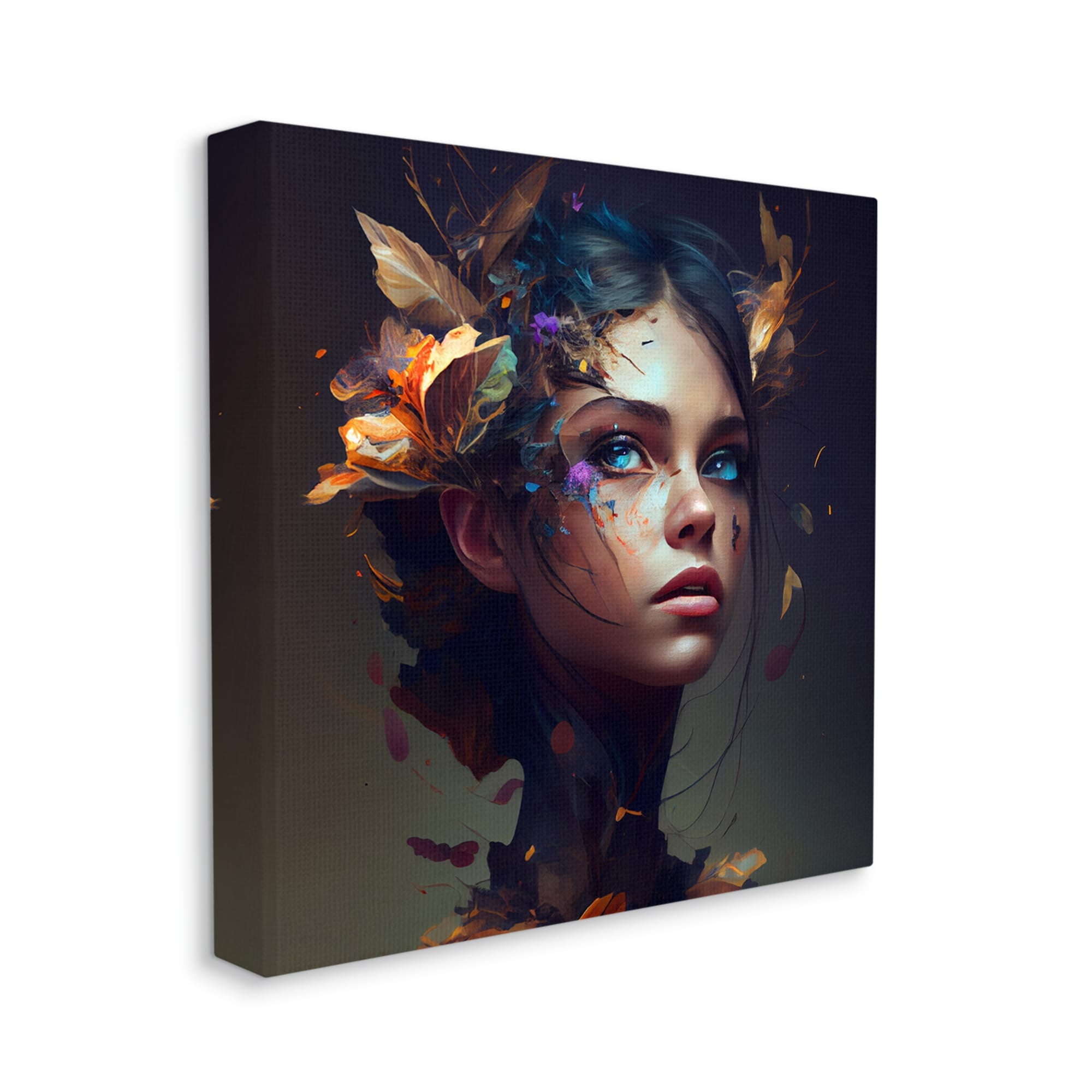 Stupell Industries Girl With Flowers In Hair Portrait Beauty & Fashion Painting Gallery Wrapped Canvas Print Wall Art