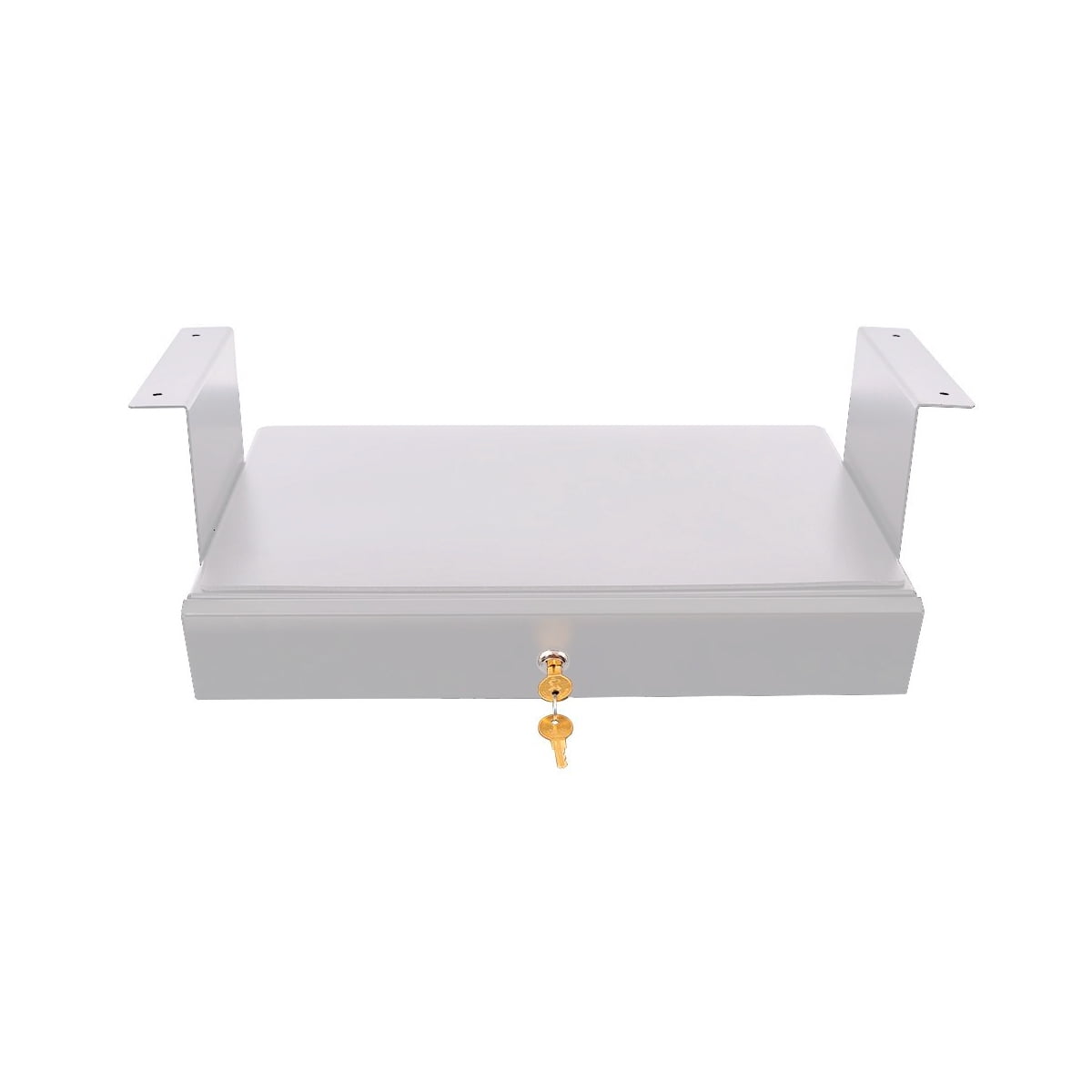 Stand Up Desk Store Add-On Office Sliding Under-Desk Drawer Storage Organizer for Standing Desks (White, Lockable with Padded Laptop Shelf)