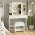 thumbnail image 2 of VEANERWOOD Makeup Vanity Desk Sets with Mirror 3 Lighting Color, Modern Dressing Table Set with 2 Large Drawers, Power Strip, Stool for Women Girls Bedroom, 2 of 6