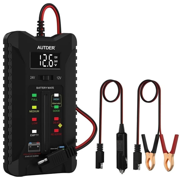 AUTDER 12V/24V Car Battery and Alternator Tester with LCD Display for Cars, Trucks, and Motorcycles