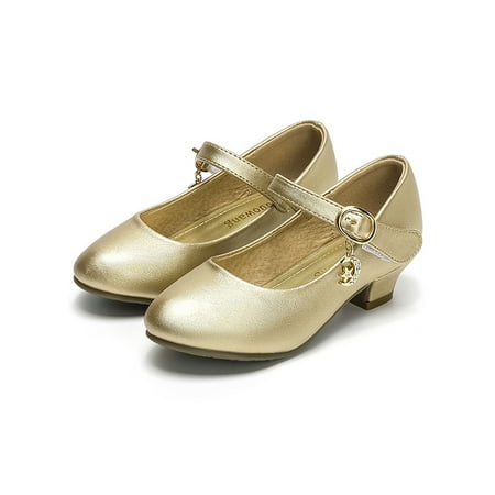 

Colisha Girl s Princess Shoe Ankle Strap Dress Shoes Closed Toe Mary Jane Girls Casual Pumps Chunky Gold 1Y