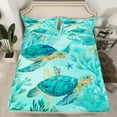 thumbnail image 2 of Manfei Cute Sea Turtle Bed Sheets Twin, Ocean Animal Twin Sheet Sets, Turquoise Coral Bedding Sets Twin Size, Lightweight Bedroom Decoration, 3pcs, 2 of 7