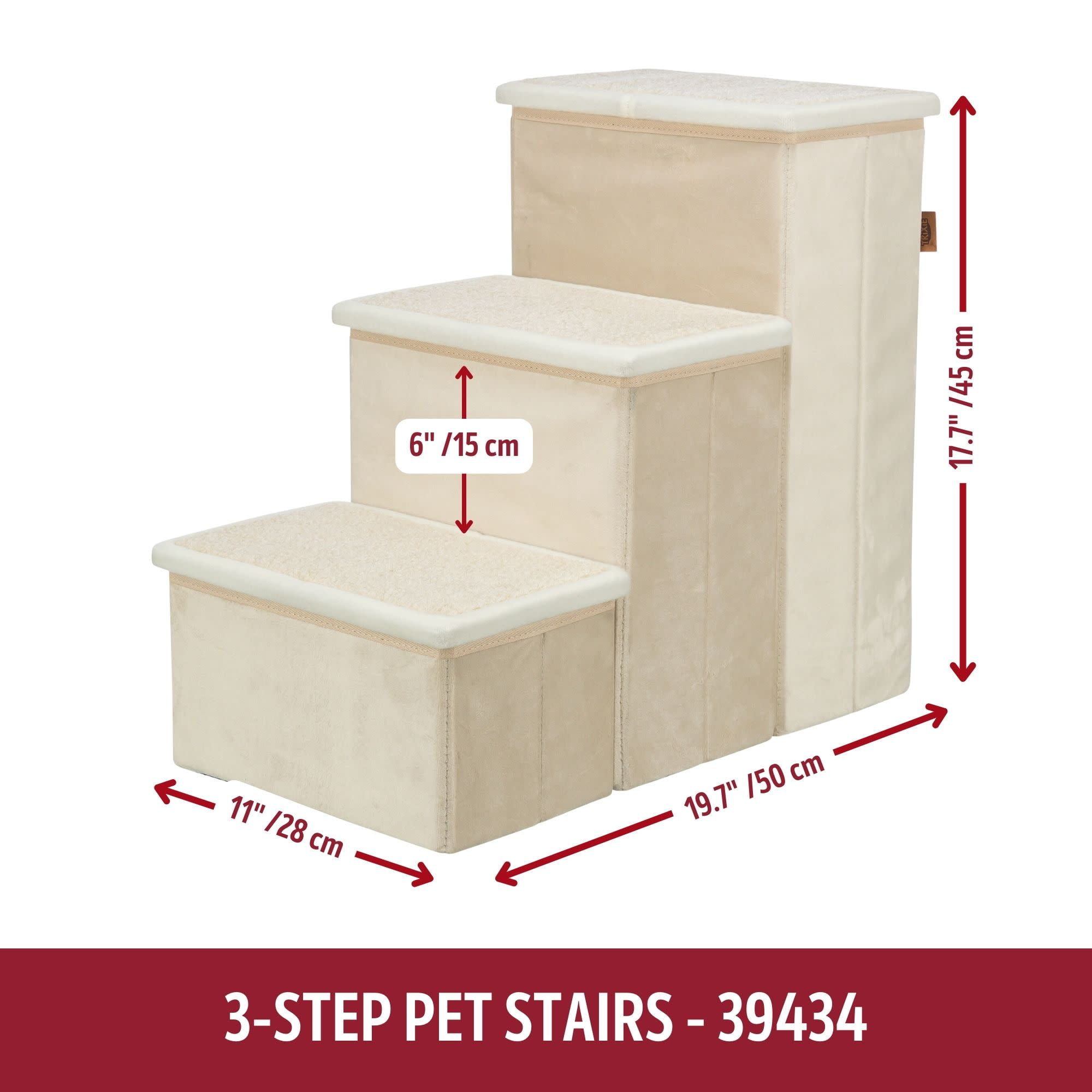 TRIXIE 3-Step Foldable Velour Pet Stairs with Storage, Beige