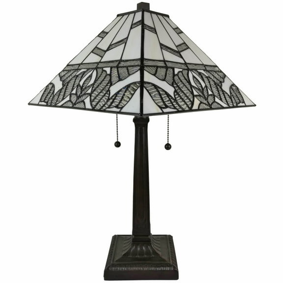 23" Stained Glass Leafy Vintage Two Light Mission Style Table Lamp
